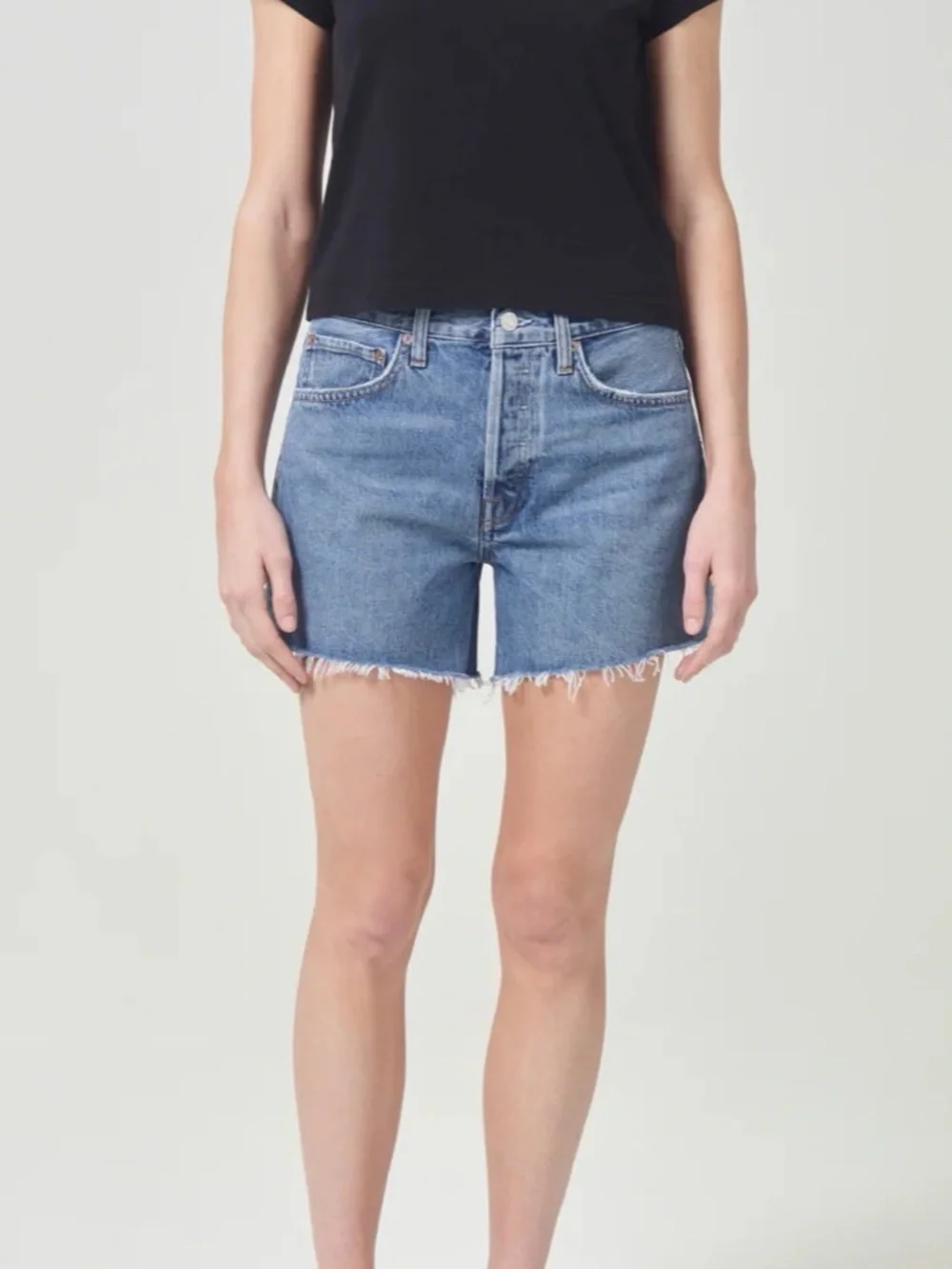 AGOLDE Parker Long Cutoff Denim Jeans Jorts Skywave Medium Blue Wash 32 $148